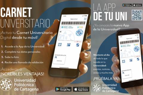 Imágenes de promoción de la UPCTapp y del Carné virtual.